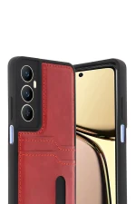 Newface Realme C65 Sara Kartvizitli Deri Kılıf - Kırmızı - Görsel 2