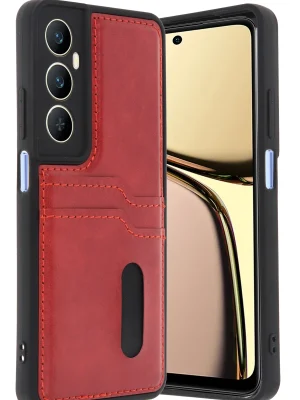 Newface Realme C65 Sara Kartvizitli Deri Kılıf - Kırmızı