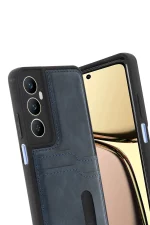 Newface Realme C65 Sara Kartvizitli Deri Kılıf - Lacivert - Görsel 3