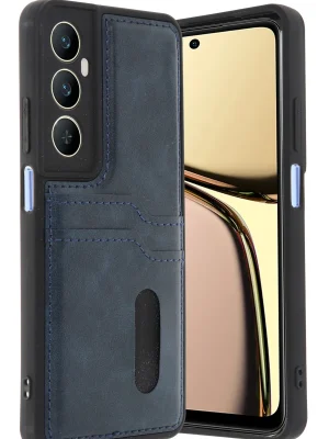 Newface Realme C65 Sara Kartvizitli Deri Kılıf - Lacivert