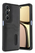 Newface Realme C65 Sara Kartvizitli Deri Kılıf - Siyah