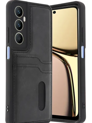 Newface Realme C65 Sara Kartvizitli Deri Kılıf - Siyah