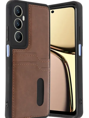 Newface Realme C65 Sara Kartvizitli Deri Kılıf - Taba