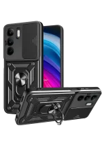 Newface Realme C75 4G Kılıf Pars Lens Yüzüklü Silikon - Siyah