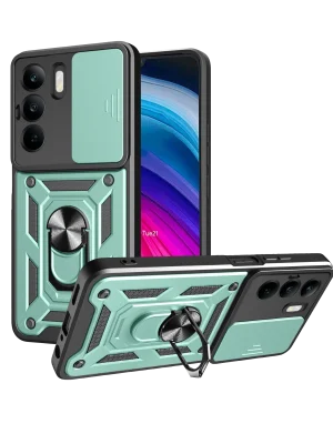 Newface Realme C75 4G Kılıf Pars Lens Yüzüklü Silikon - Yeşil