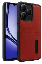 Newface Realme Note 50 4G Kılıf Sara Kartvizitli Deri Kılıf - Kırmızı