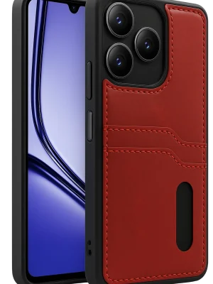 Newface Realme Note 50 4G Kılıf Sara Kartvizitli Deri Kılıf - Kırmızı