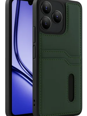 Newface Realme Note 50 4G Kılıf Sara Kartvizitli Deri Kılıf - Koyu Yeşil