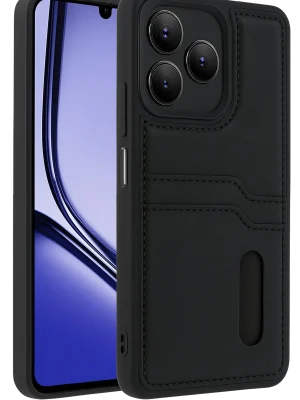 Newface Realme Note 50 4G Kılıf Sara Kartvizitli Deri Kılıf - Siyah