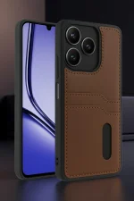 Newface Realme Note 50 4G Kılıf Sara Kartvizitli Deri Kılıf - Taba - Görsel 2