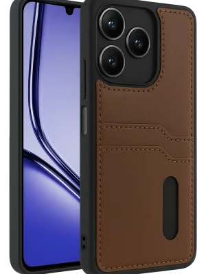 Newface Realme Note 50 4G Kılıf Sara Kartvizitli Deri Kılıf - Taba