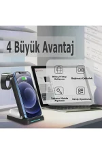 Newface S90 4in1 Kablosuz Şarj Masaüstü Set - Siyah - Görsel 3