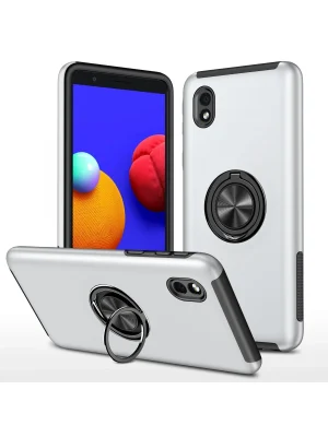 Newface Samsung Galaxy A01 Core Kılıf Elit Yüzüklü Kapak - Gümüş