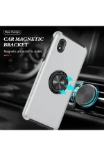 Newface Samsung Galaxy A01 Core Kılıf Elit Yüzüklü Kapak - Gümüş - Görsel 5