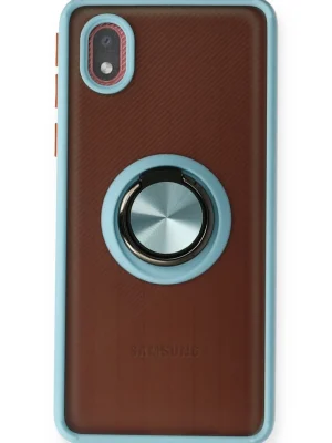 Newface Samsung Galaxy A01 Core Kılıf Montreal Yüzüklü Silikon Kapak - Buz Mavi