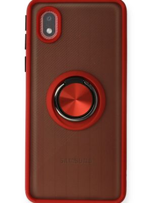 Newface Samsung Galaxy A01 Core Kılıf Montreal Yüzüklü Silikon Kapak - Kırmızı