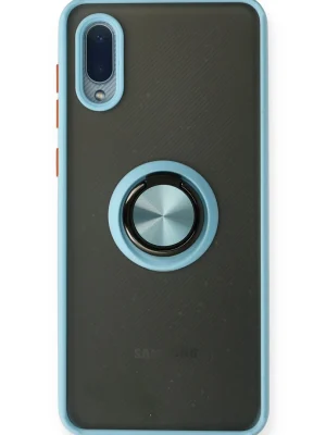 Newface Samsung Galaxy A02 Kılıf Montreal Yüzüklü Silikon Kapak - Buz Mavi