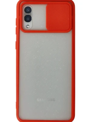 Newface Samsung Galaxy A02 Kılıf Palm Buzlu Kamera Sürgülü Silikon - Kırmızı