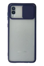Newface Samsung Galaxy A02 Kılıf Palm Buzlu Kamera Sürgülü Silikon - Lacivert