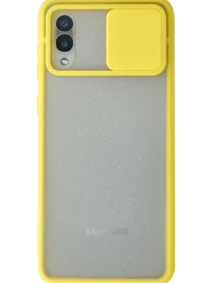 Newface Samsung Galaxy A02 Kılıf Palm Buzlu Kamera Sürgülü Silikon - Sarı
