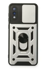 Newface Samsung Galaxy A02 Kılıf Pars Lens Yüzüklü Silikon - Gümüş