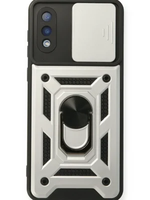 Newface Samsung Galaxy A02 Kılıf Pars Lens Yüzüklü Silikon - Gümüş