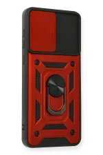 Newface Samsung Galaxy A02 Kılıf Pars Lens Yüzüklü Silikon - Kırmızı - Görsel 2