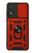 Newface Samsung Galaxy A02 Kılıf Pars Lens Yüzüklü Silikon - Kırmızı