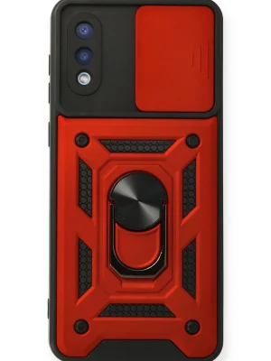 Newface Samsung Galaxy A02 Kılıf Pars Lens Yüzüklü Silikon - Kırmızı