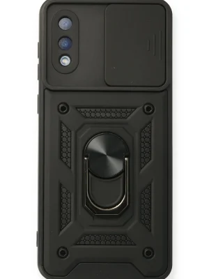 Newface Samsung Galaxy A02 Kılıf Pars Lens Yüzüklü Silikon - Siyah