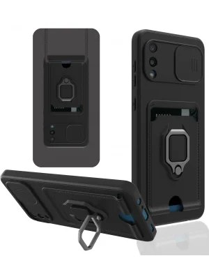 Newface Samsung Galaxy A02 Kılıf Zuma Kartvizitli Yüzüklü Silikon - Siyah