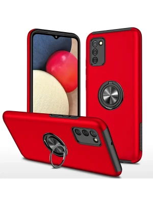Newface Samsung Galaxy A02S Kılıf Elit Yüzüklü Kapak - Kırmızı