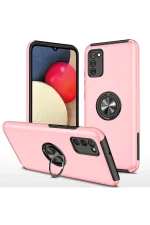 Newface Samsung Galaxy A02S Kılıf Elit Yüzüklü Kapak - Pembe