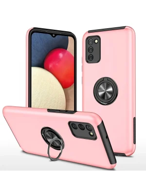 Newface Samsung Galaxy A02S Kılıf Elit Yüzüklü Kapak - Pembe