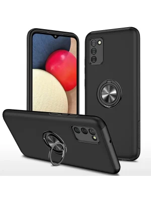 Newface Samsung Galaxy A02S Kılıf Elit Yüzüklü Kapak - Siyah