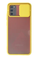Newface Samsung Galaxy A02S Kılıf Palm Buzlu Kamera Sürgülü Silikon - Sarı