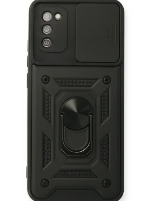 Newface Samsung Galaxy A02S Kılıf Pars Lens Yüzüklü Silikon - Siyah