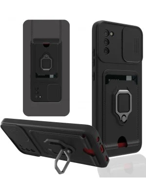 Newface Samsung Galaxy A02S Kılıf Zuma Kartvizitli Yüzüklü Silikon - Siyah