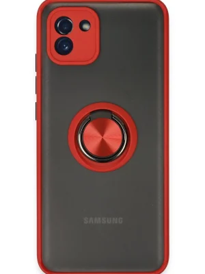 Newface Samsung Galaxy A03 Kılıf Montreal Yüzüklü Silikon Kapak - Kırmızı