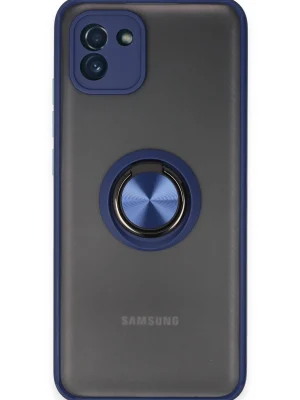 Newface Samsung Galaxy A03 Kılıf Montreal Yüzüklü Silikon Kapak - Lacivert