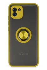 Newface Samsung Galaxy A03 Kılıf Montreal Yüzüklü Silikon Kapak - Sarı