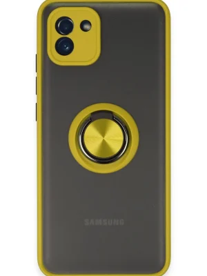 Newface Samsung Galaxy A03 Kılıf Montreal Yüzüklü Silikon Kapak - Sarı