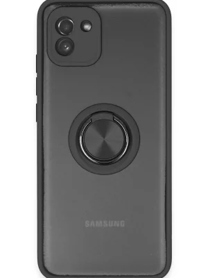Newface Samsung Galaxy A03 Kılıf Montreal Yüzüklü Silikon Kapak - Siyah