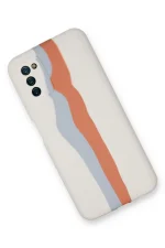 Newface Samsung Galaxy A03S Kılıf Ebruli Lansman Silikon - Beyaz-Turuncu - Görsel 2