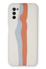 Newface Samsung Galaxy A03S Kılıf Ebruli Lansman Silikon - Beyaz-Turuncu