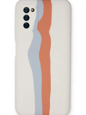 Newface Samsung Galaxy A03S Kılıf Ebruli Lansman Silikon - Beyaz-Turuncu