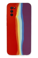 Newface Samsung Galaxy A03S Kılıf Ebruli Lansman Silikon - Kırmızı-Mor