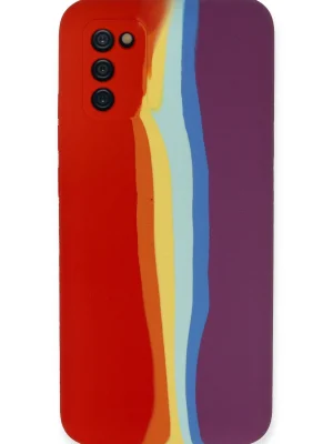 Newface Samsung Galaxy A03S Kılıf Ebruli Lansman Silikon - Kırmızı-Mor