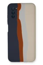 Newface Samsung Galaxy A03S Kılıf Ebruli Lansman Silikon - Lacivert-Krem