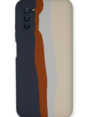 Newface Samsung Galaxy A03S Kılıf Ebruli Lansman Silikon - Lacivert-Krem